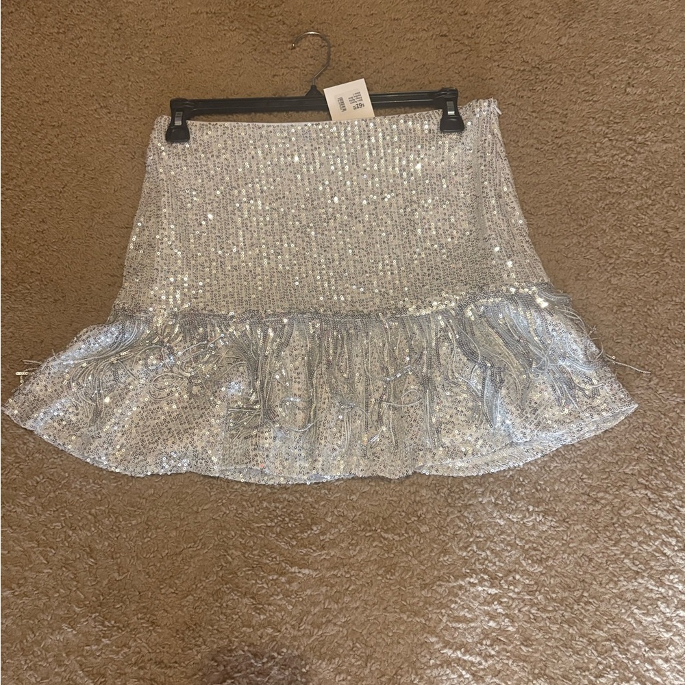 Silver Sequin Mini Skirt